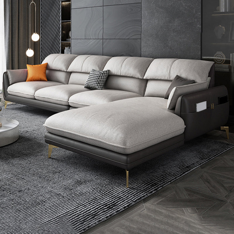 Scandinavian Faux Leather L-Shape Sectional with Storage for Living Room Coffee Foam Clearhalo 'furn' 'furn_sectionals' 'Furniture' 'furniture_sectionals' 'kitchen' 'kitchen_sectionals' 'Living Room Furniture' 'Sectionals' 4821184