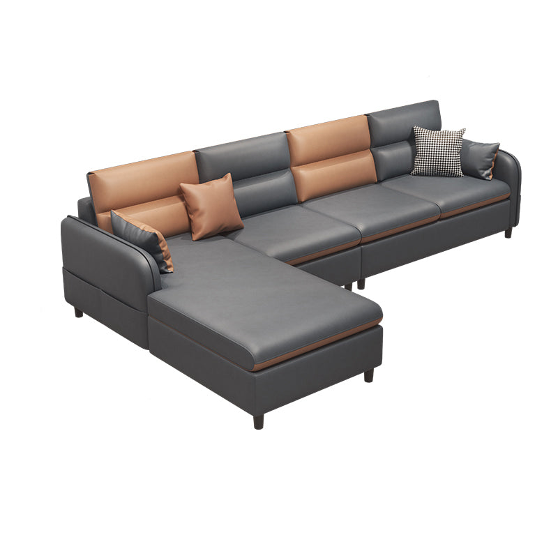 Stain Resistan Faux Leather Square Arm Sectional with Pillowed Back Cushions for Apartment 102"L x 63"W x 29.5"H Left Clearhalo 'furn' 'furn_sectionals' 'Furniture' 'furniture_sectionals' 'kitchen' 'kitchen_sectionals' 'Living Room Furniture' 'Sectionals' 4821196