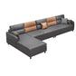 Stain Resistan Faux Leather Square Arm Sectional with Pillowed Back Cushions for Apartment 126"L x 63"W x 29.5"H Left Sponge Clearhalo 'furn' 'furn_sectionals' 'Furniture' 'furniture_sectionals' 'kitchen' 'kitchen_sectionals' 'Living Room Furniture' 'Sectionals' 4821198