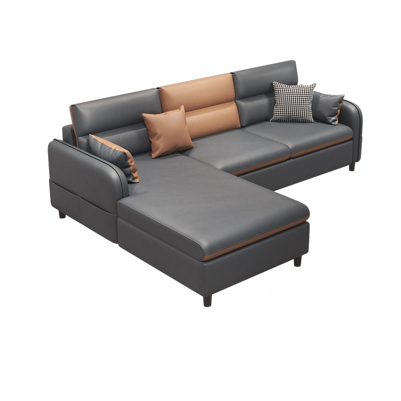 Stain Resistan Faux Leather Square Arm Sectional with Pillowed Back Cushions for Apartment 79"L x 63"W x 30"H Left Sponge Clearhalo 'furn' 'furn_sectionals' 'Furniture' 'furniture_sectionals' 'kitchen' 'kitchen_sectionals' 'Living Room Furniture' 'Sectionals' 4821199