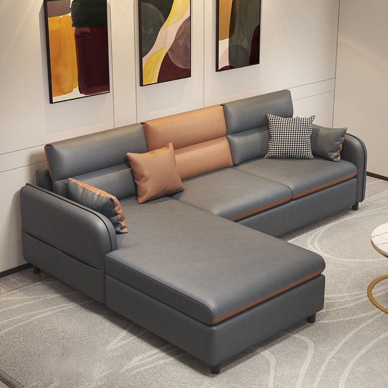 Stain Resistan Faux Leather Square Arm Sectional with Pillowed Back Cushions for Apartment 79"L x 63"W x 30"H Left Latex Clearhalo 'furn' 'furn_sectionals' 'Furniture' 'furniture_sectionals' 'kitchen' 'kitchen_sectionals' 'Living Room Furniture' 'Sectionals' 4821200
