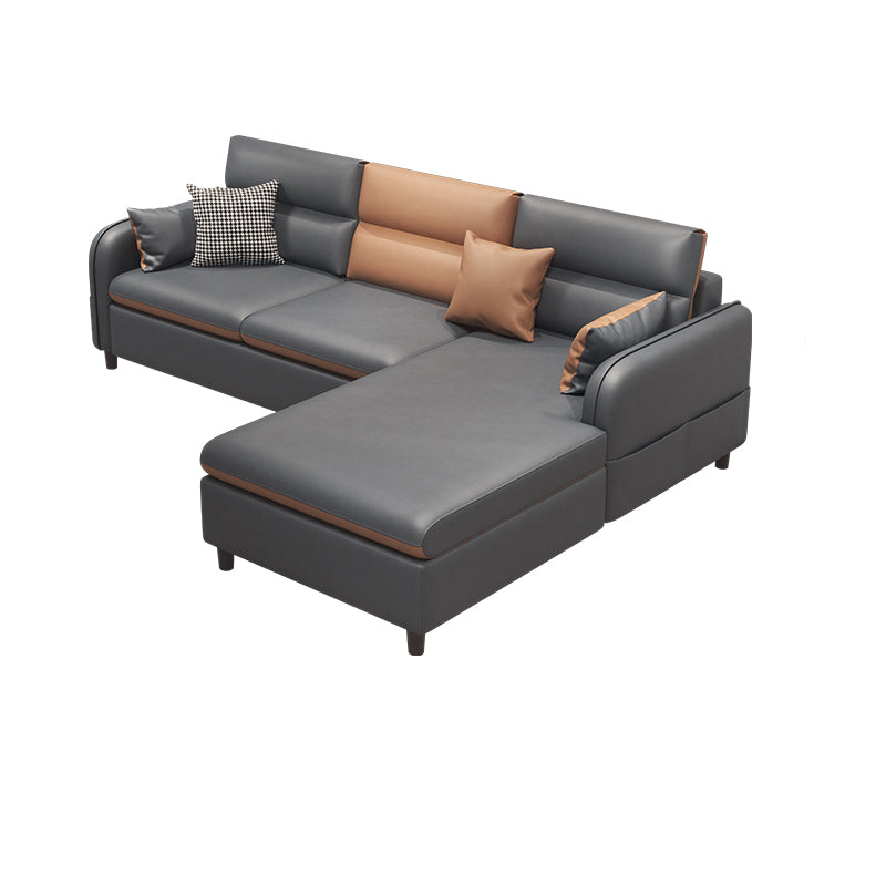 Stain Resistan Faux Leather Square Arm Sectional with Pillowed Back Cushions for Apartment 79"L x 63"W x 30"H Right Clearhalo 'furn' 'furn_sectionals' 'Furniture' 'furniture_sectionals' 'kitchen' 'kitchen_sectionals' 'Living Room Furniture' 'Sectionals' 4821201