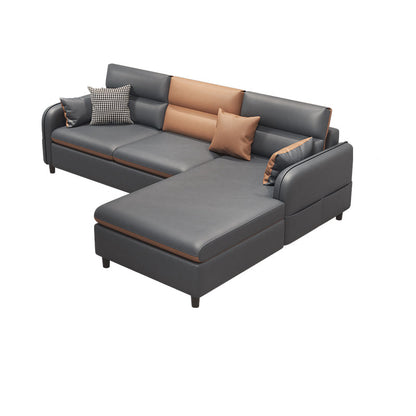 Stain Resistan Faux Leather Square Arm Sectional with Pillowed Back Cushions for Apartment 79"L x 63"W x 30"H Right Clearhalo 'furn' 'furn_sectionals' 'Furniture' 'furniture_sectionals' 'kitchen' 'kitchen_sectionals' 'Living Room Furniture' 'Sectionals' 4821201