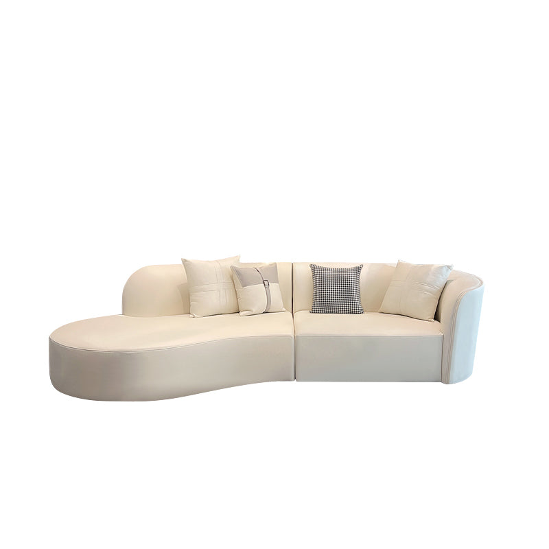 Faux Leather Pillow Top Arm Sofa/Sectional Pillowed Back Cushions, Stain-Resistant 114"L x 57"W x 28"H Off-White Clearhalo 'furn' 'furn_sectionals' 'Furniture' 'furniture_sectionals' 'kitchen' 'kitchen_sectionals' 'Living Room Furniture' 'Sectionals' 4821220