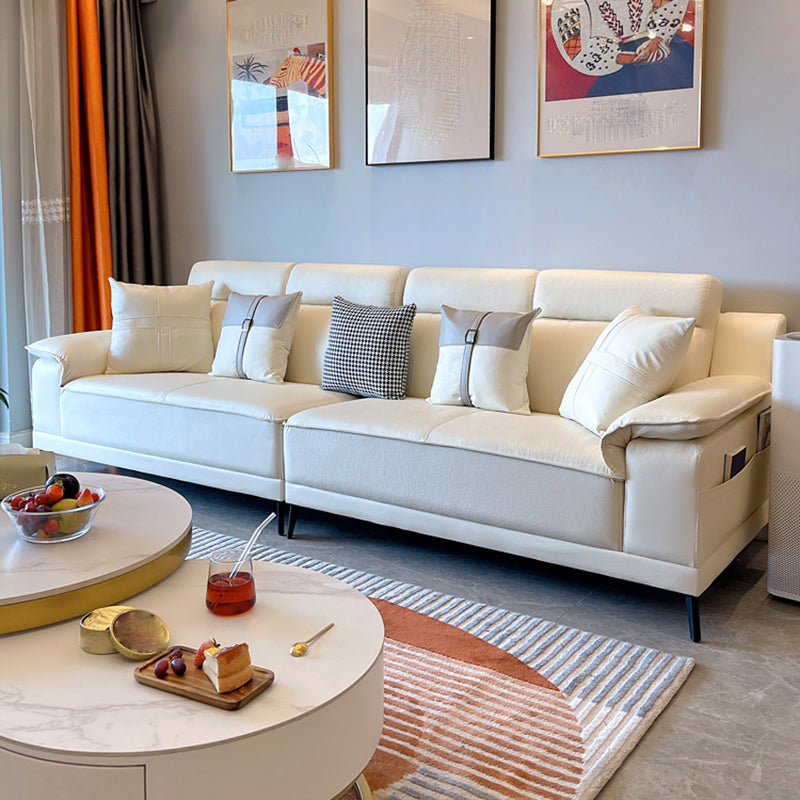 Stain-Resistant Faux Leather Pillow Top Arm Sofa/Sectional with Pillowed Back Cushions 102"L x 35.5"W x 35.5"H Off-White Clearhalo 'furn' 'furn_sectionals' 'Furniture' 'furniture_sectionals' 'kitchen' 'kitchen_sectionals' 'Living Room Furniture' 'Sectionals' 4821240