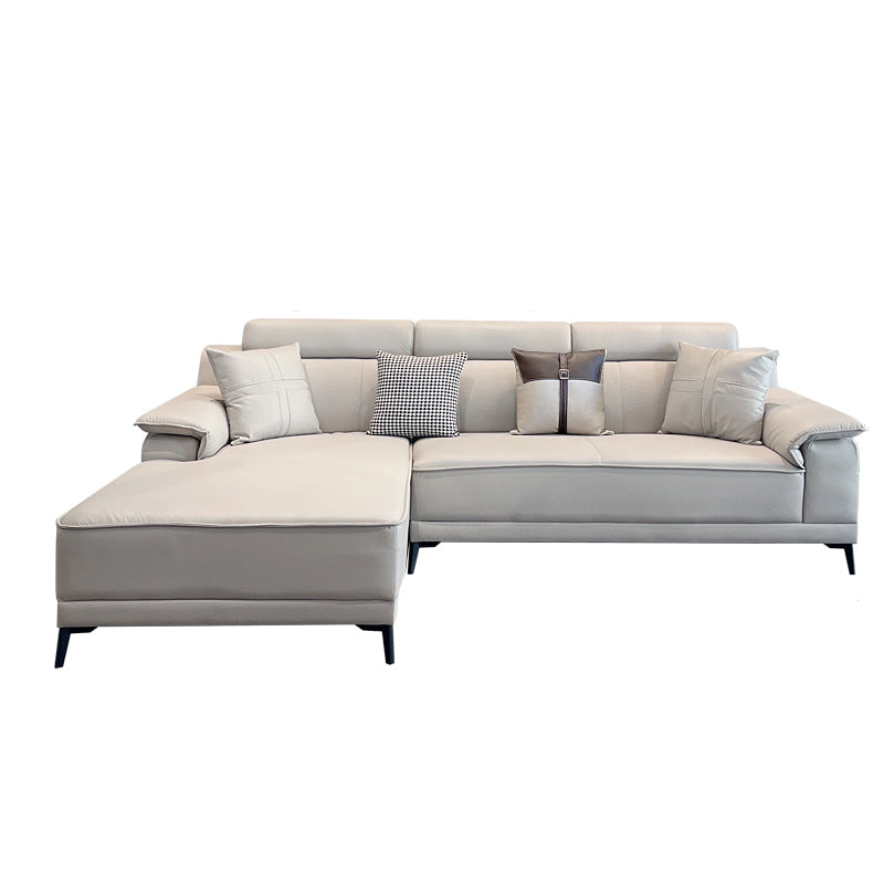 Stain-Resistant Faux Leather Pillow Top Arm Sofa/Sectional with Pillowed Back Cushions 114"L x 65"W x 35"H Smoke Gray Clearhalo 'furn' 'furn_sectionals' 'Furniture' 'furniture_sectionals' 'kitchen' 'kitchen_sectionals' 'Living Room Furniture' 'Sectionals' 4821241