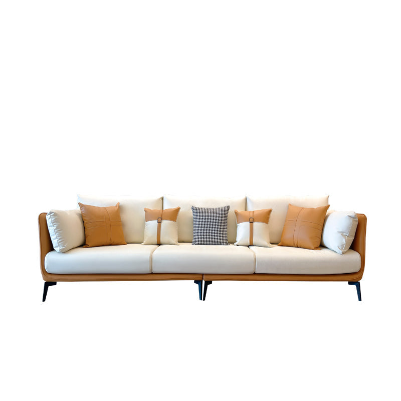 Contemporary Faux Leather Pillow Top Arm Sofa/Sectional Pillowed Back Cushions 110"L x 35.5"W x 35.5"H Orange White Clearhalo 'furn' 'furn_sectionals' 'Furniture' 'furniture_sectionals' 'kitchen' 'kitchen_sectionals' 'Living Room Furniture' 'Sectionals' 4821254