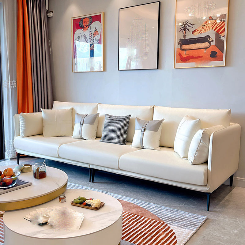 Contemporary Faux Leather Pillow Top Arm Sofa/Sectional Pillowed Back Cushions 110"L x 35.5"W x 35.5"H Off-White Clearhalo 'furn' 'furn_sectionals' 'Furniture' 'furniture_sectionals' 'kitchen' 'kitchen_sectionals' 'Living Room Furniture' 'Sectionals' 4821255