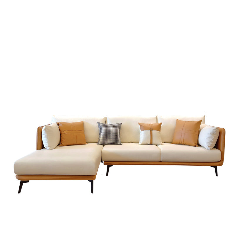 Contemporary Faux Leather Pillow Top Arm Sofa/Sectional Pillowed Back Cushions 102"L x 66"W x 35"H Orange White Clearhalo 'furn' 'furn_sectionals' 'Furniture' 'furniture_sectionals' 'kitchen' 'kitchen_sectionals' 'Living Room Furniture' 'Sectionals' 4821259