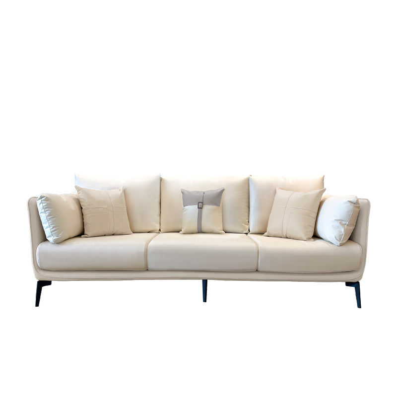 Contemporary Faux Leather Pillow Top Arm Sofa/Sectional Pillowed Back Cushions 87"L x 35"W x 35"H Off-White Clearhalo 'furn' 'furn_sectionals' 'Furniture' 'furniture_sectionals' 'kitchen' 'kitchen_sectionals' 'Living Room Furniture' 'Sectionals' 4821266
