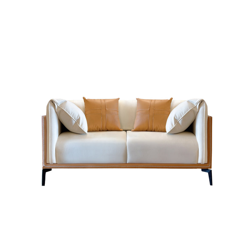Modern Faux Leather Pillow Top Arm Sofa/Sectional Pillowed Back Cushions 70.9"L x 37.4"W x 29.5"H Orange White Clearhalo 'furn' 'furn_sectionals' 'Furniture' 'furniture_sectionals' 'kitchen' 'kitchen_sectionals' 'Living Room Furniture' 'Sectionals' 4821282
