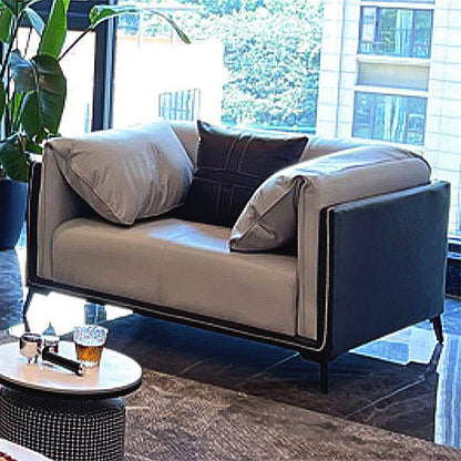 Modern Faux Leather Pillow Top Arm Sofa/Sectional Pillowed Back Cushions 49"L x 37"W x 29.5"H Brown-Grey Clearhalo 'furn' 'furn_sectionals' 'Furniture' 'furniture_sectionals' 'kitchen' 'kitchen_sectionals' 'Living Room Furniture' 'Sectionals' 4821283