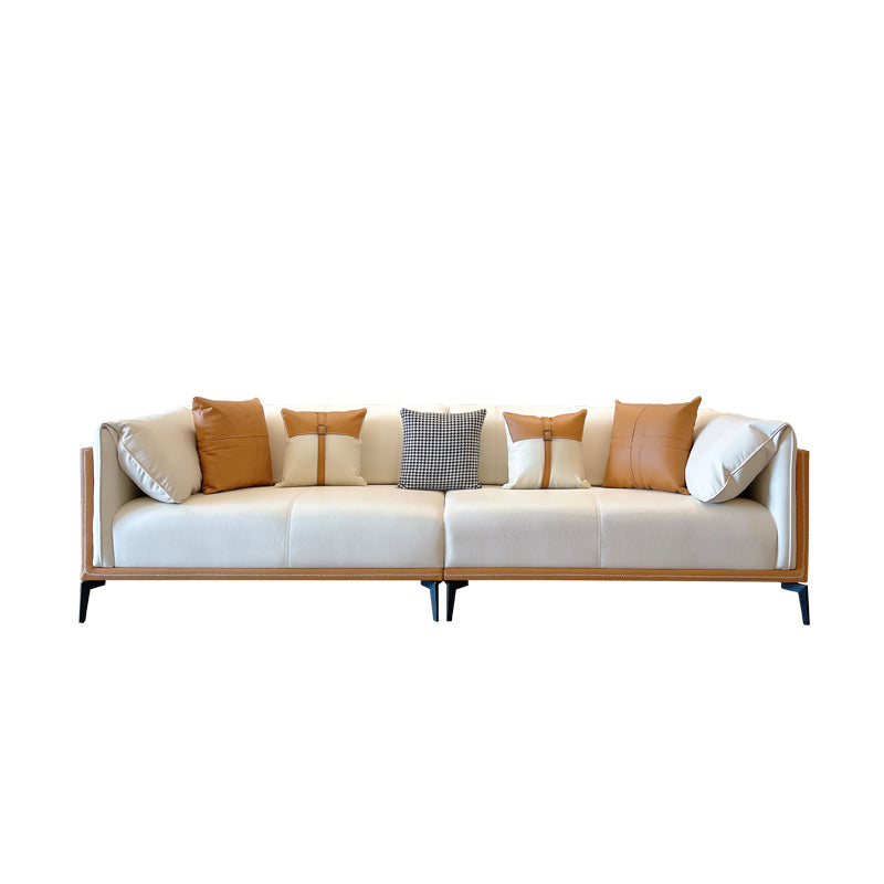 Modern Faux Leather Pillow Top Arm Sofa/Sectional Pillowed Back Cushions 110"L x 37.5"W x 29.5"H Orange White Clearhalo 'furn' 'furn_sectionals' 'Furniture' 'furniture_sectionals' 'kitchen' 'kitchen_sectionals' 'Living Room Furniture' 'Sectionals' 4821287