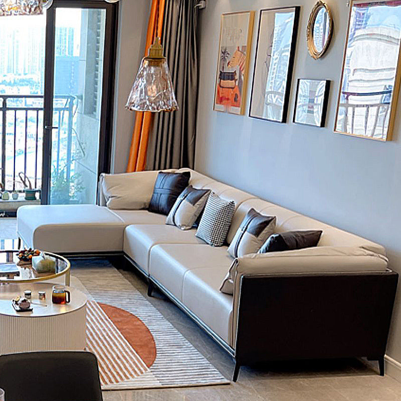 Modern Faux Leather Pillow Top Arm Sofa/Sectional Pillowed Back Cushions Clearhalo 'furn' 'furn_sectionals' 'Furniture' 'furniture_sectionals' 'kitchen' 'kitchen_sectionals' 'Living Room Furniture' 'Sectionals' 4821288