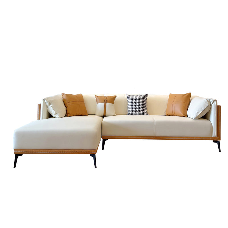 Modern Faux Leather Pillow Top Arm Sofa/Sectional Pillowed Back Cushions 114"L x 69"W x 29.5"H Orange White Clearhalo 'furn' 'furn_sectionals' 'Furniture' 'furniture_sectionals' 'kitchen' 'kitchen_sectionals' 'Living Room Furniture' 'Sectionals' 4821289