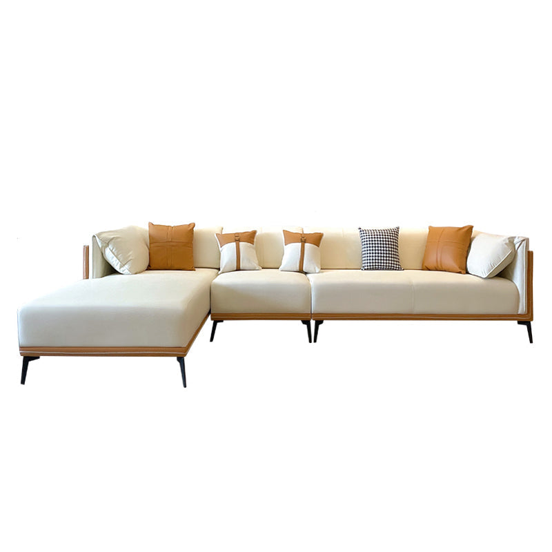 Modern Faux Leather Pillow Top Arm Sofa/Sectional Pillowed Back Cushions 140"L x 69"W x 29.5"H Orange White Clearhalo 'furn' 'furn_sectionals' 'Furniture' 'furniture_sectionals' 'kitchen' 'kitchen_sectionals' 'Living Room Furniture' 'Sectionals' 4821291