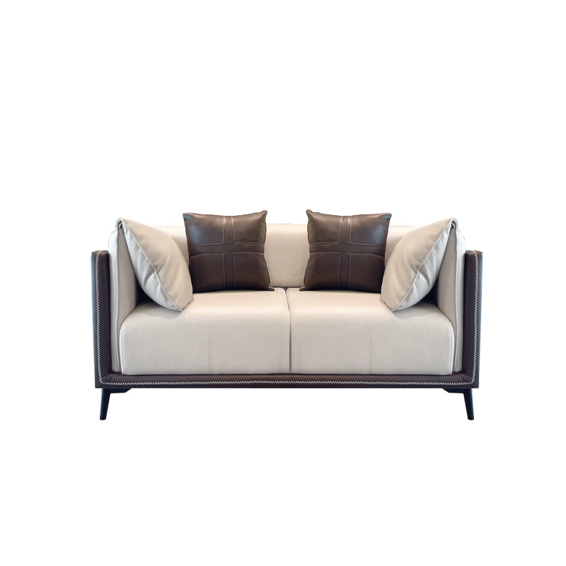 Modern Faux Leather Pillow Top Arm Sofa/Sectional Pillowed Back Cushions 70.9"L x 37.4"W x 29.5"H Brown-Grey Clearhalo 'furn' 'furn_sectionals' 'Furniture' 'furniture_sectionals' 'kitchen' 'kitchen_sectionals' 'Living Room Furniture' 'Sectionals' 4821293