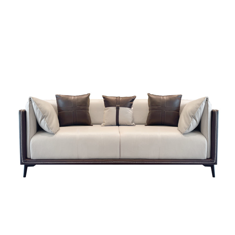 Modern Faux Leather Pillow Top Arm Sofa/Sectional Pillowed Back Cushions 86.6"L x 37.4"W x 29.5"H Brown-Grey Clearhalo 'furn' 'furn_sectionals' 'Furniture' 'furniture_sectionals' 'kitchen' 'kitchen_sectionals' 'Living Room Furniture' 'Sectionals' 4821295