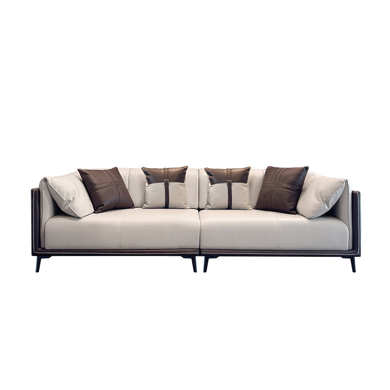 Modern Faux Leather Pillow Top Arm Sofa/Sectional Pillowed Back Cushions 94.5"L x 37.4"W x 29.5"H Brown-Grey Clearhalo 'furn' 'furn_sectionals' 'Furniture' 'furniture_sectionals' 'kitchen' 'kitchen_sectionals' 'Living Room Furniture' 'Sectionals' 4821297