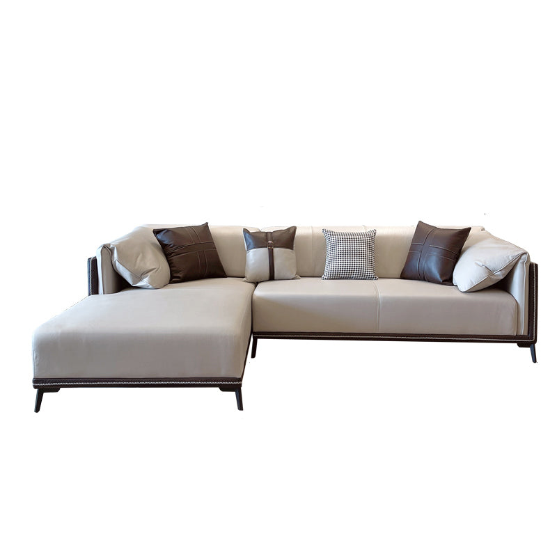 Modern Faux Leather Pillow Top Arm Sofa/Sectional Pillowed Back Cushions 114"L x 69"W x 29.5"H Brown-Grey Clearhalo 'furn' 'furn_sectionals' 'Furniture' 'furniture_sectionals' 'kitchen' 'kitchen_sectionals' 'Living Room Furniture' 'Sectionals' 4821298