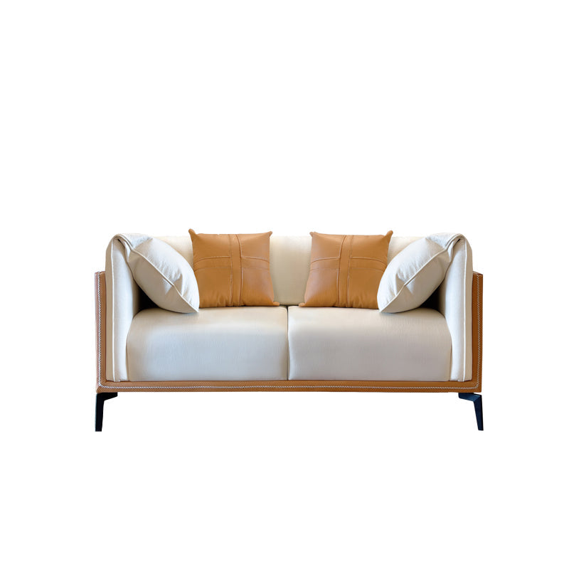 Modern Faux Leather Pillow Top Arm Sofa/Sectional Pillowed Back Cushions for Living Room 70.9"L x 37.4"W x 29.5"H Orange White Clearhalo 'furn' 'furn_sectionals' 'Furniture' 'furniture_sectionals' 'kitchen' 'kitchen_sectionals' 'Living Room Furniture' 'Sectionals' 4821308
