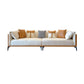 Modern Faux Leather Pillow Top Arm Sofa/Sectional Pillowed Back Cushions for Living Room 110"L x 37.5"W x 29.5"H Orange White Clearhalo 'furn' 'furn_sectionals' 'Furniture' 'furniture_sectionals' 'kitchen' 'kitchen_sectionals' 'Living Room Furniture' 'Sectionals' 4821310