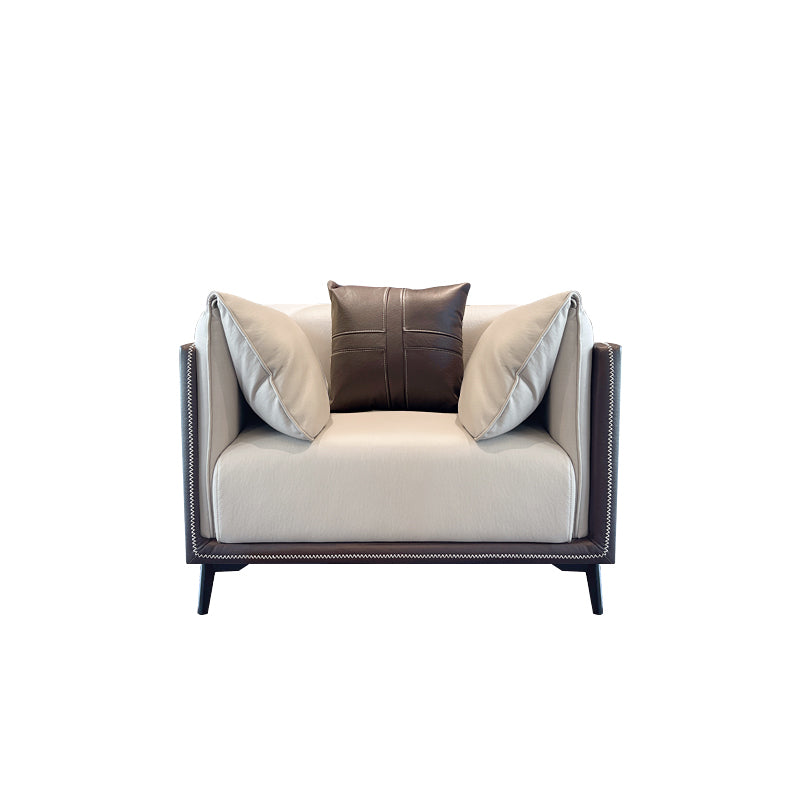 Modern Faux Leather Pillow Top Arm Sofa/Sectional Pillowed Back Cushions for Living Room 49"L x 37"W x 29.5"H Brown-Grey Clearhalo 'furn' 'furn_sectionals' 'Furniture' 'furniture_sectionals' 'kitchen' 'kitchen_sectionals' 'Living Room Furniture' 'Sectionals' 4821314