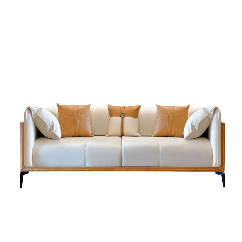 Modern Faux Leather Pillow Top Arm Sofa/Sectional Pillowed Back Cushions for Living Room Clearhalo 'furn' 'furn_sectionals' 'Furniture' 'furniture_sectionals' 'kitchen' 'kitchen_sectionals' 'Living Room Furniture' 'Sectionals' 4821315