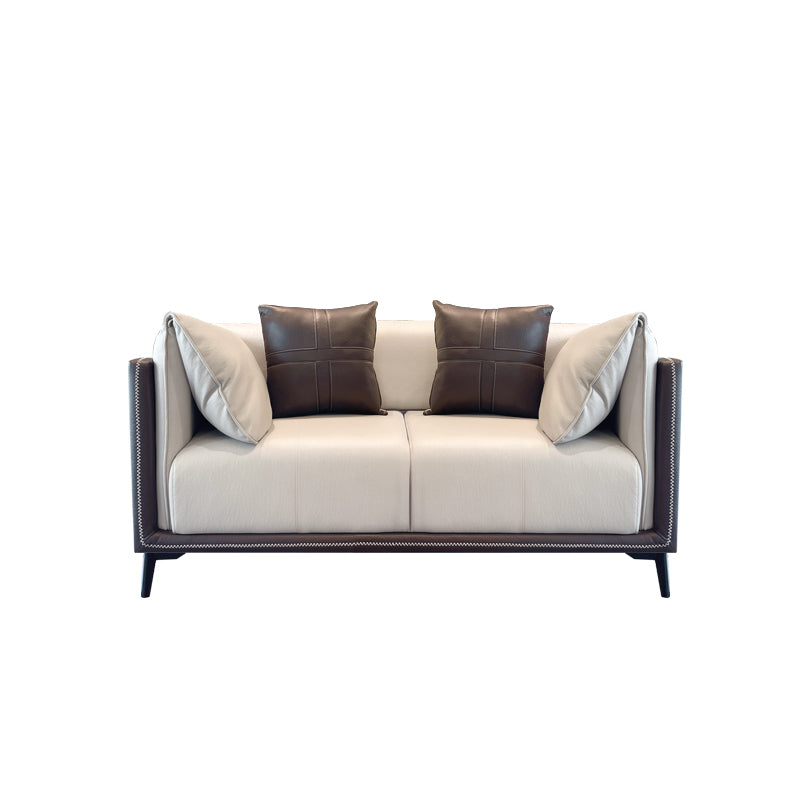 Modern Faux Leather Pillow Top Arm Sofa/Sectional Pillowed Back Cushions for Living Room 70.9"L x 37.4"W x 29.5"H Brown-Grey Clearhalo 'furn' 'furn_sectionals' 'Furniture' 'furniture_sectionals' 'kitchen' 'kitchen_sectionals' 'Living Room Furniture' 'Sectionals' 4821316