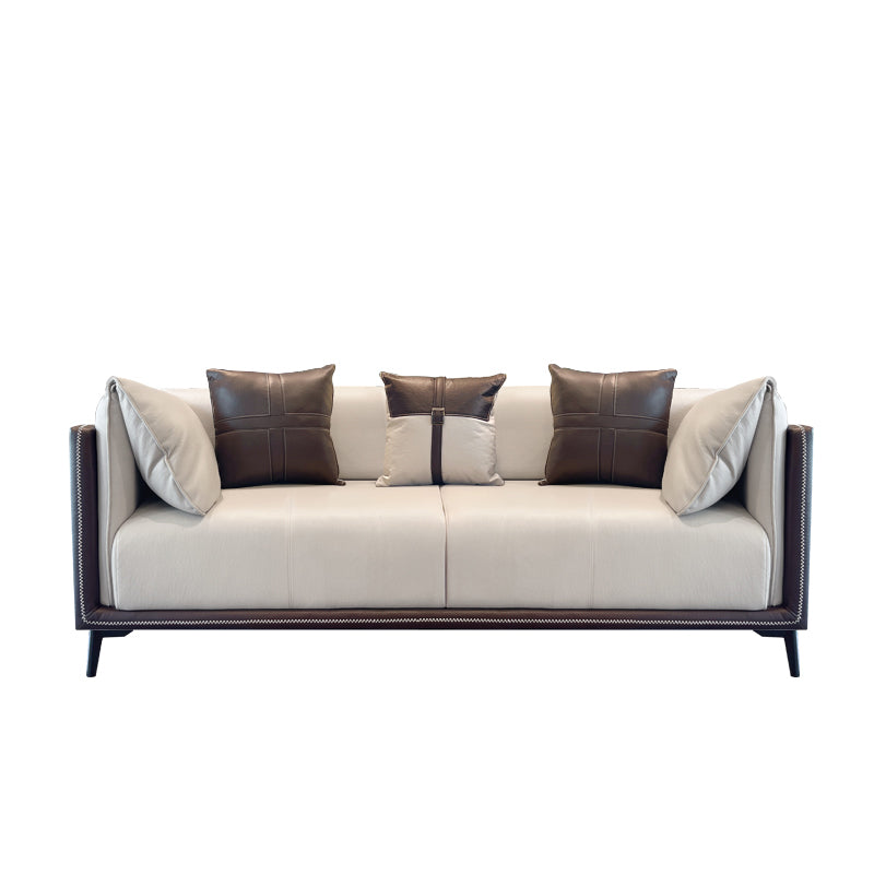 Modern Faux Leather Pillow Top Arm Sofa/Sectional Pillowed Back Cushions for Living Room 86.6"L x 37.4"W x 29.5"H Brown-Grey Clearhalo 'furn' 'furn_sectionals' 'Furniture' 'furniture_sectionals' 'kitchen' 'kitchen_sectionals' 'Living Room Furniture' 'Sectionals' 4821318