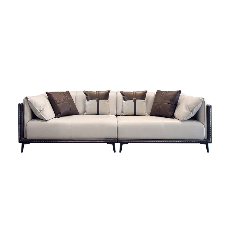 Modern Faux Leather Pillow Top Arm Sofa/Sectional Pillowed Back Cushions for Living Room 94.5"L x 37.4"W x 29.5"H Brown-Grey Clearhalo 'furn' 'furn_sectionals' 'Furniture' 'furniture_sectionals' 'kitchen' 'kitchen_sectionals' 'Living Room Furniture' 'Sectionals' 4821320