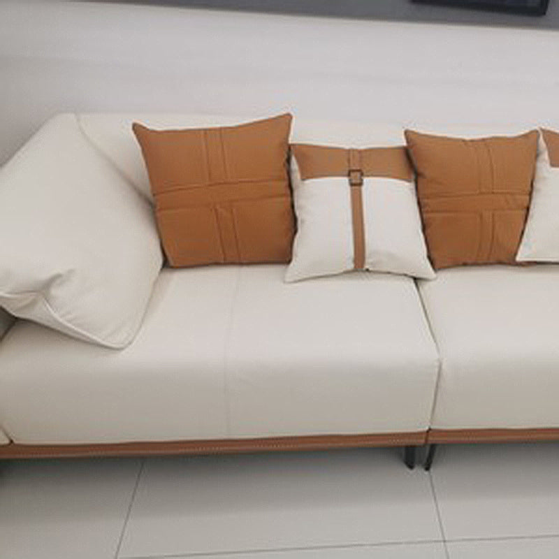 Modern Faux Leather Pillow Top Arm Sofa/Sectional Pillowed Back Cushions for Living Room Clearhalo 'furn' 'furn_sectionals' 'Furniture' 'furniture_sectionals' 'kitchen' 'kitchen_sectionals' 'Living Room Furniture' 'Sectionals' 4821321