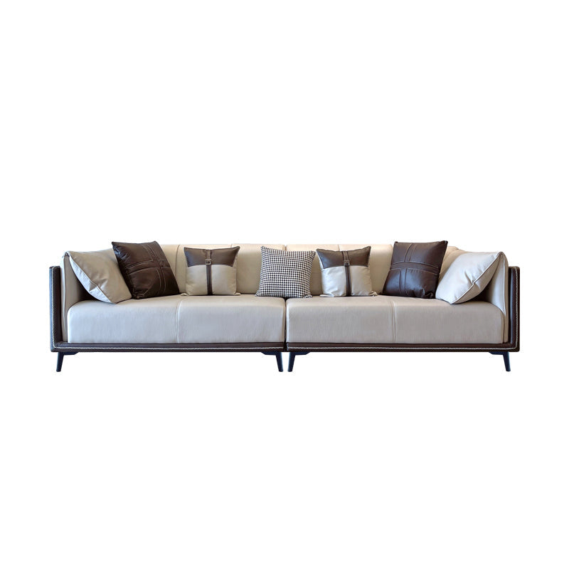 Modern Faux Leather Pillow Top Arm Sofa/Sectional Pillowed Back Cushions for Living Room 110"L x 37.5"W x 29.5"H Brown-Grey Clearhalo 'furn' 'furn_sectionals' 'Furniture' 'furniture_sectionals' 'kitchen' 'kitchen_sectionals' 'Living Room Furniture' 'Sectionals' 4821322