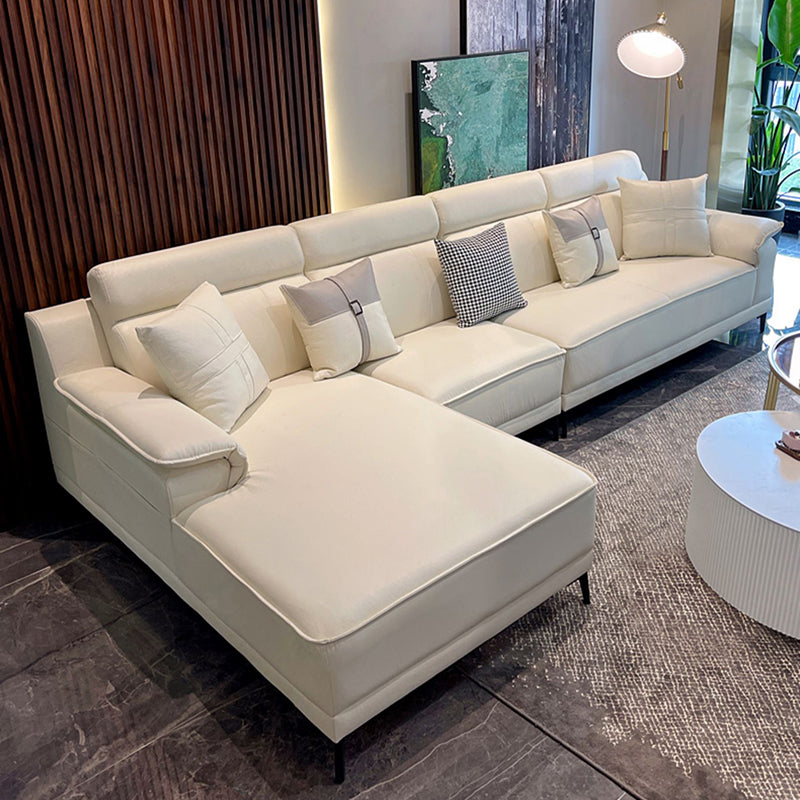 Faux Leather Pillow Top Arm Sofa/Sectional Pillowed Back Cushions for Living Room 130"L x 65"W x 35"H Off-White Clearhalo 'furn' 'furn_sectionals' 'Furniture' 'furniture_sectionals' 'kitchen' 'kitchen_sectionals' 'Living Room Furniture' 'Sectionals' 4821333