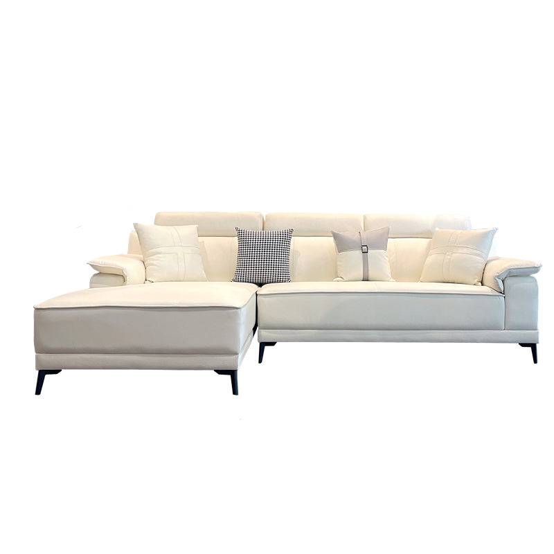 Faux Leather Pillow Top Arm Sofa/Sectional Pillowed Back Cushions for Living Room 114"L x 65"W x 35"H Off-White Clearhalo 'furn' 'furn_sectionals' 'Furniture' 'furniture_sectionals' 'kitchen' 'kitchen_sectionals' 'Living Room Furniture' 'Sectionals' 4821334