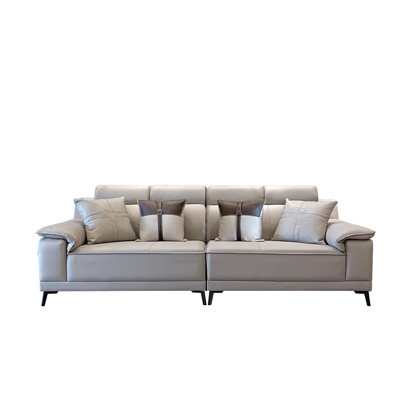 Faux Leather Pillow Top Arm Sofa/Sectional Pillowed Back Cushions for Living Room 102"L x 35.5"W x 35.5"H Smoke Gray Clearhalo 'furn' 'furn_sectionals' 'Furniture' 'furniture_sectionals' 'kitchen' 'kitchen_sectionals' 'Living Room Furniture' 'Sectionals' 4821335