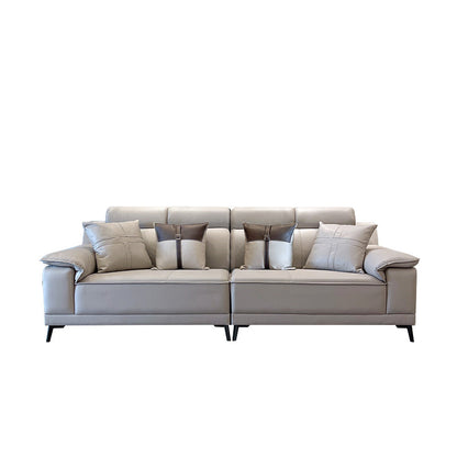 Faux Leather Pillow Top Arm Sofa/Sectional Pillowed Back Cushions for Living Room 102"L x 35.5"W x 35.5"H Smoke Gray Clearhalo 'furn' 'furn_sectionals' 'Furniture' 'furniture_sectionals' 'kitchen' 'kitchen_sectionals' 'Living Room Furniture' 'Sectionals' 4821335