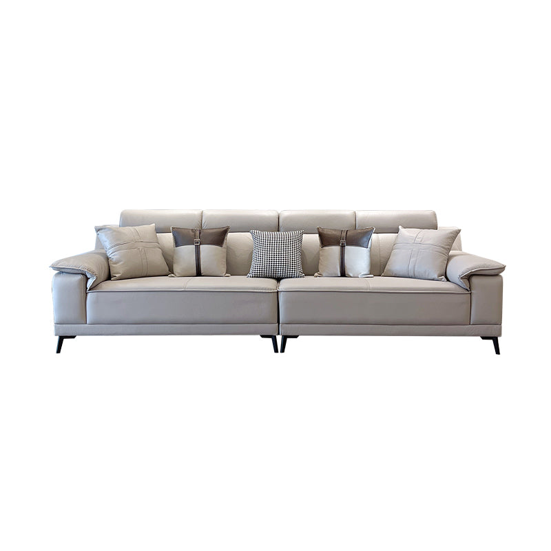 Faux Leather Pillow Top Arm Sofa/Sectional Pillowed Back Cushions for Living Room 110"L x 35.5"W x 35.5"H Smoke Gray Clearhalo 'furn' 'furn_sectionals' 'Furniture' 'furniture_sectionals' 'kitchen' 'kitchen_sectionals' 'Living Room Furniture' 'Sectionals' 4821337