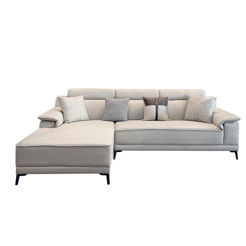 Faux Leather Pillow Top Arm Sofa/Sectional Pillowed Back Cushions for Living Room 114"L x 65"W x 35"H Smoke Gray Clearhalo 'furn' 'furn_sectionals' 'Furniture' 'furniture_sectionals' 'kitchen' 'kitchen_sectionals' 'Living Room Furniture' 'Sectionals' 4821340