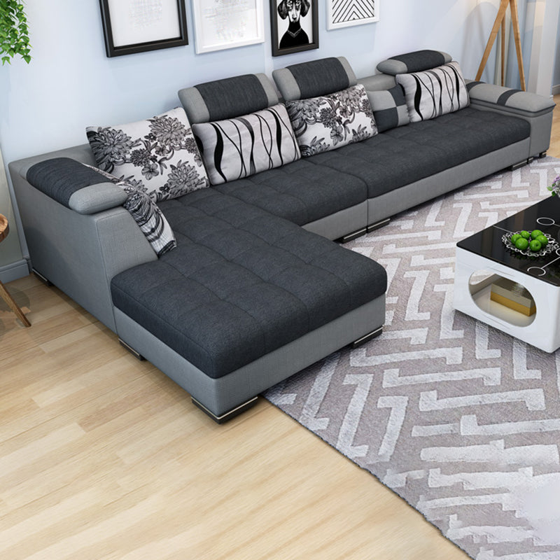 Adjustable 135.82" D x 70.86" W x 33.46" H Pillow Top Arm Sectional Pillowed Back Cushions Dark Grey Light Grey Clearhalo 'furn' 'furn_sectionals' 'Furniture' 'furniture_sectionals' 'kitchen' 'kitchen_sectionals' 'Living Room Furniture' 'Sectionals' 4821352