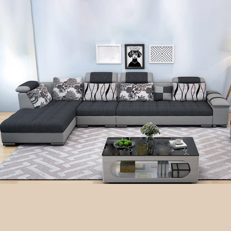 Adjustable 135.82" D x 70.86" W x 33.46" H Pillow Top Arm Sectional Pillowed Back Cushions Clearhalo 'furn' 'furn_sectionals' 'Furniture' 'furniture_sectionals' 'kitchen' 'kitchen_sectionals' 'Living Room Furniture' 'Sectionals' 4821353