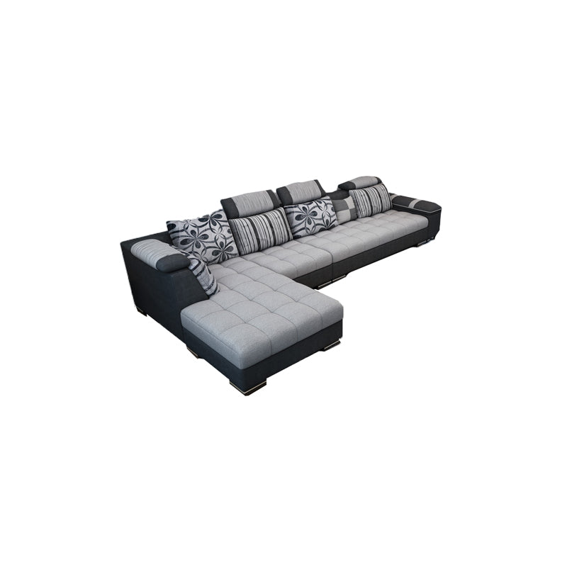 Adjustable 135.82" D x 70.86" W x 33.46" H Pillow Top Arm Sectional Pillowed Back Cushions Dark Gray-White Sponge Clearhalo 'furn' 'furn_sectionals' 'Furniture' 'furniture_sectionals' 'kitchen' 'kitchen_sectionals' 'Living Room Furniture' 'Sectionals' 4821355