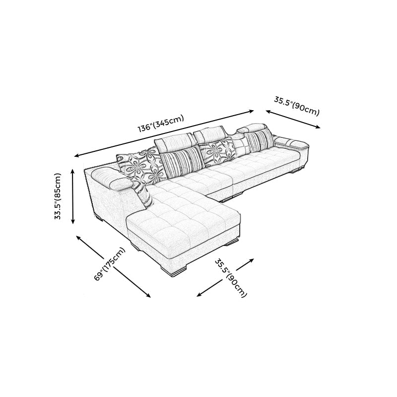 Adjustable 135.82" D x 70.86" W x 33.46" H Pillow Top Arm Sectional Pillowed Back Cushions Clearhalo 'furn' 'furn_sectionals' 'Furniture' 'furniture_sectionals' 'kitchen' 'kitchen_sectionals' 'Living Room Furniture' 'Sectionals' 4821364