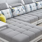 Light-grey Pillow Top Arm Sectional Pillowed Back Cushions, Adjustable Clearhalo 'furn' 'furn_sectionals' 'Furniture' 'furniture_sectionals' 'kitchen' 'kitchen_sectionals' 'Living Room Furniture' 'Sectionals' 4821367