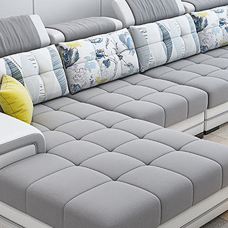 Light-grey Pillow Top Arm Sectional Pillowed Back Cushions, Adjustable Clearhalo 'furn' 'furn_sectionals' 'Furniture' 'furniture_sectionals' 'kitchen' 'kitchen_sectionals' 'Living Room Furniture' 'Sectionals' 4821367