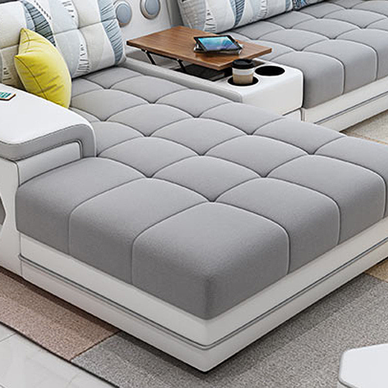 Light-grey Pillow Top Arm Sectional Pillowed Back Cushions, Adjustable Clearhalo 'furn' 'furn_sectionals' 'Furniture' 'furniture_sectionals' 'kitchen' 'kitchen_sectionals' 'Living Room Furniture' 'Sectionals' 4821370