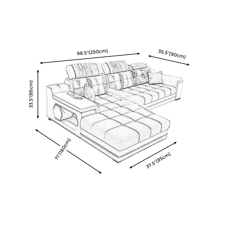 Light-grey Pillow Top Arm Sectional Pillowed Back Cushions, Adjustable Clearhalo 'furn' 'furn_sectionals' 'Furniture' 'furniture_sectionals' 'kitchen' 'kitchen_sectionals' 'Living Room Furniture' 'Sectionals' 4821371