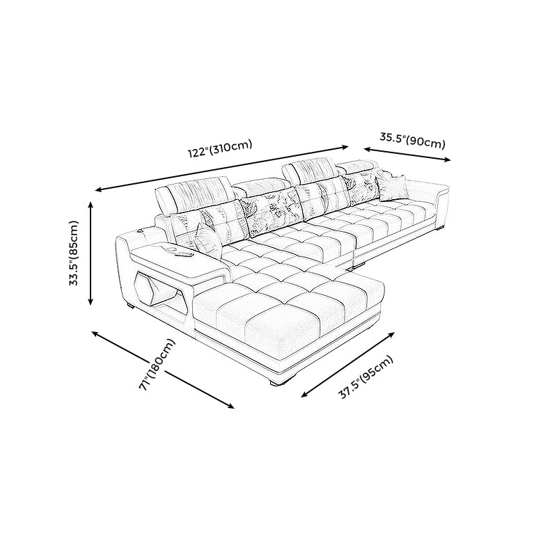 Light-grey Pillow Top Arm Sectional Pillowed Back Cushions, Adjustable Clearhalo 'furn' 'furn_sectionals' 'Furniture' 'furniture_sectionals' 'kitchen' 'kitchen_sectionals' 'Living Room Furniture' 'Sectionals' 4821372
