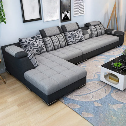 135.82" D x 70.86" W x 33.46" H Pillow Top Arm Sectional Adjustable Pillowed Back Cushions Dark Gray-White Sponge Clearhalo 'furn' 'furn_sectionals' 'Furniture' 'furniture_sectionals' 'kitchen' 'kitchen_sectionals' 'Living Room Furniture' 'Sectionals' 4821374