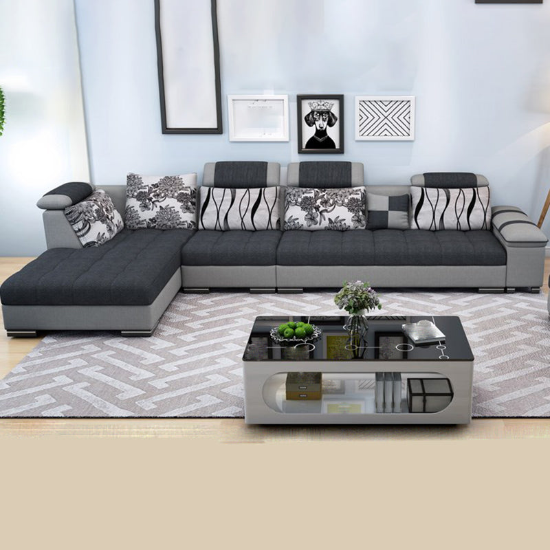 135.82" D x 70.86" W x 33.46" H Pillow Top Arm Sectional Adjustable Pillowed Back Cushions Dark Grey Light Grey Clearhalo 'furn' 'furn_sectionals' 'Furniture' 'furniture_sectionals' 'kitchen' 'kitchen_sectionals' 'Living Room Furniture' 'Sectionals' 4821376